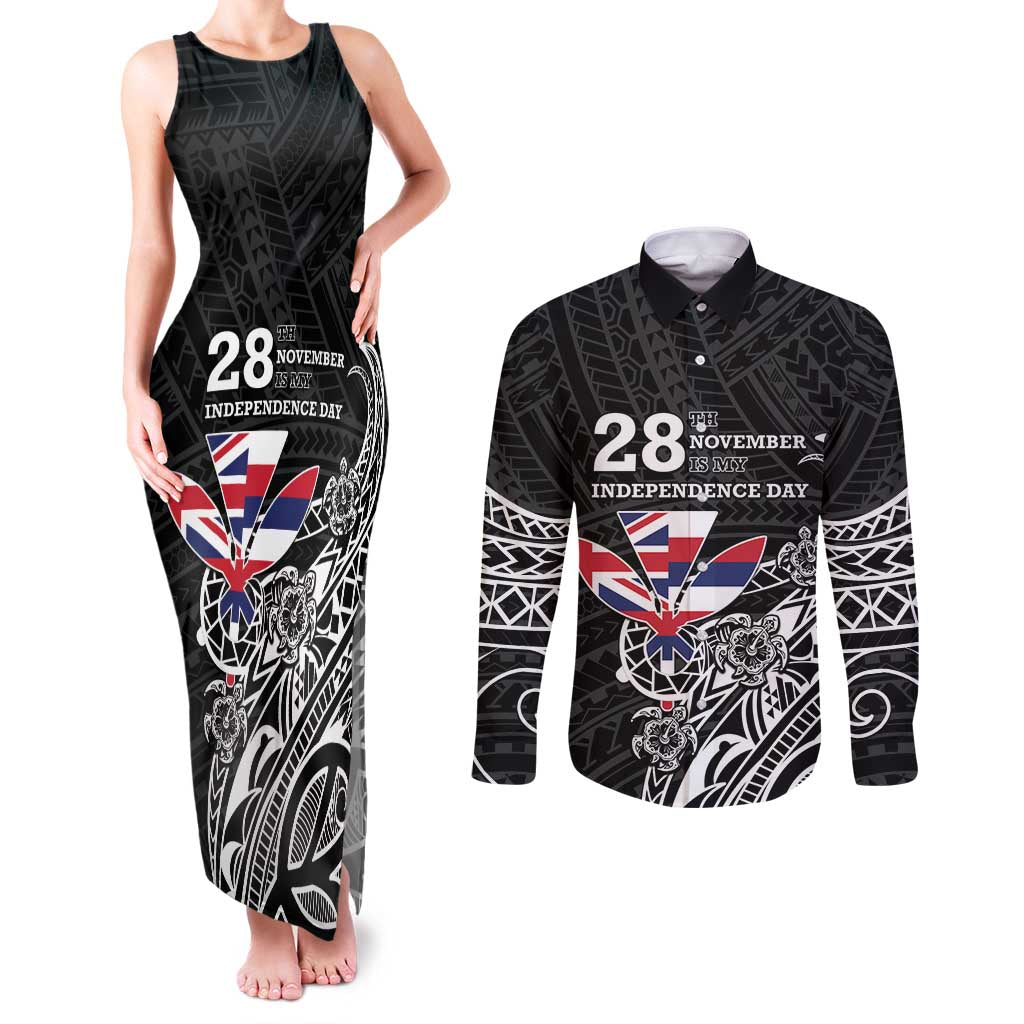 Hawaii November 28th Is My Independence Day Couples Matching Tank Maxi Dress and Long Sleeve Button Shirt LT05 Black - Polynesian Pride