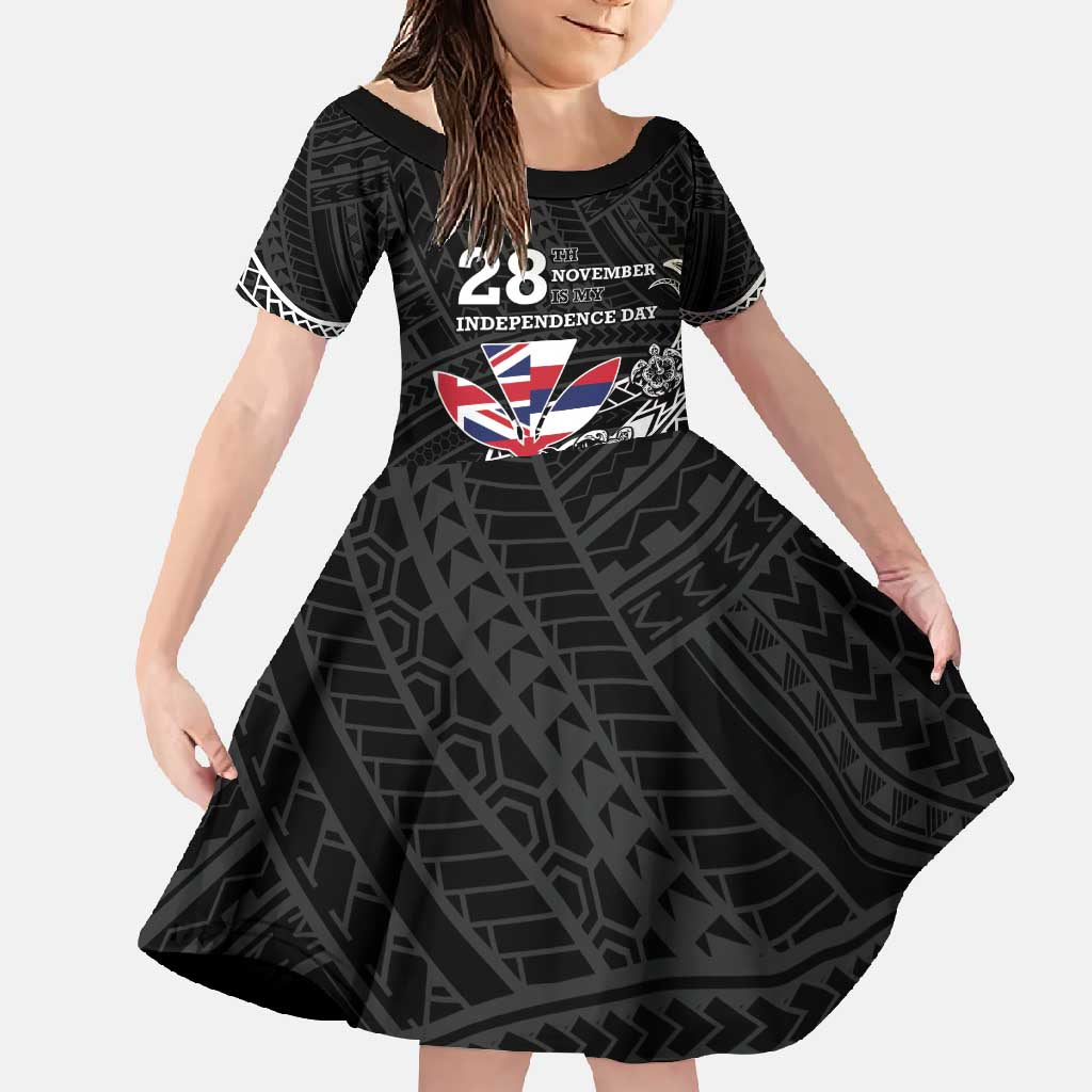 Hawaii November 28th Is My Independence Day Family Matching Long Sleeve Bodycon Dress and Hawaiian Shirt LT05 Daughter's Dress Black - Polynesian Pride