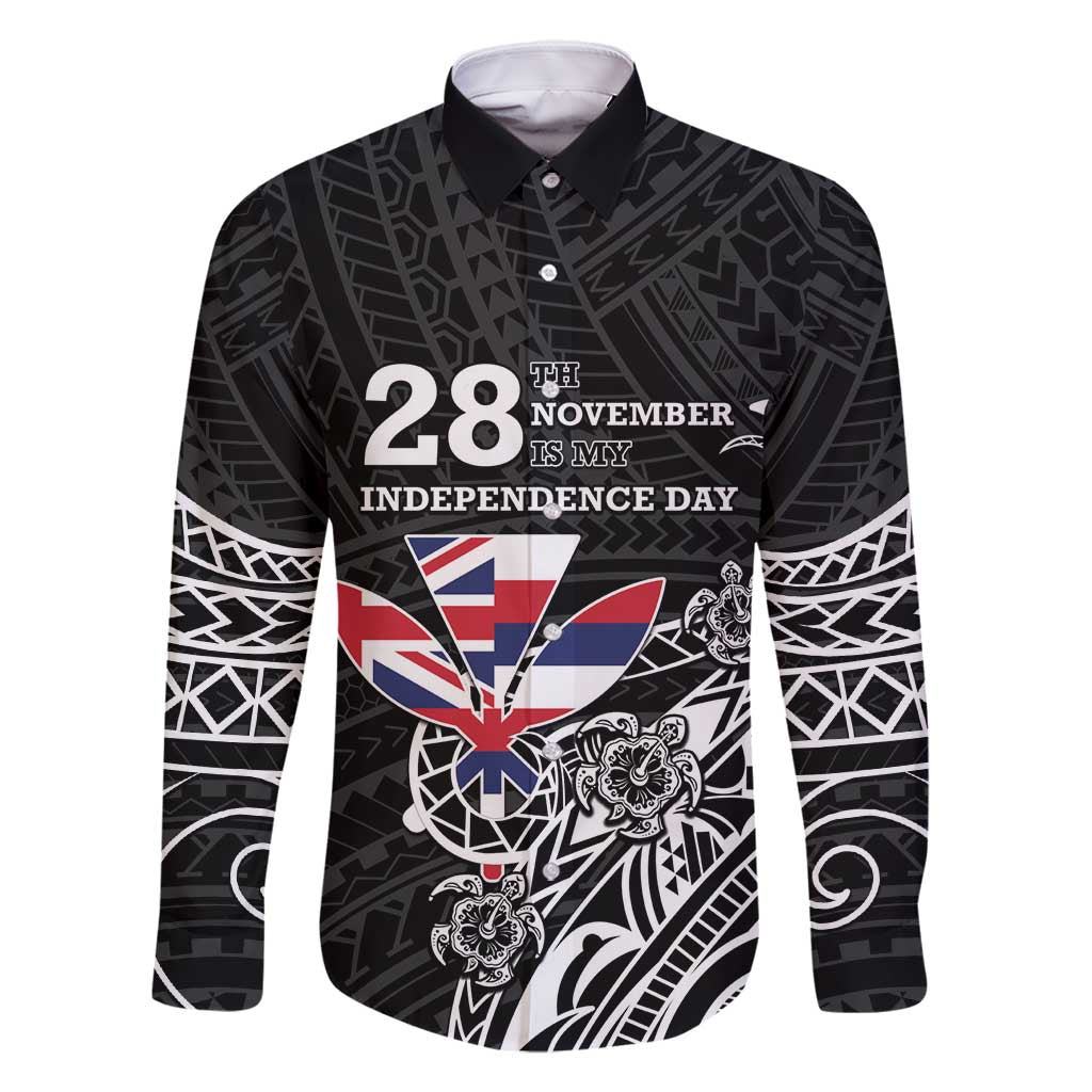 Hawaii November 28th Is My Independence Day Family Matching Mermaid Dress and Hawaiian Shirt LT05 Dad's Shirt - Long Sleeve Black - Polynesian Pride