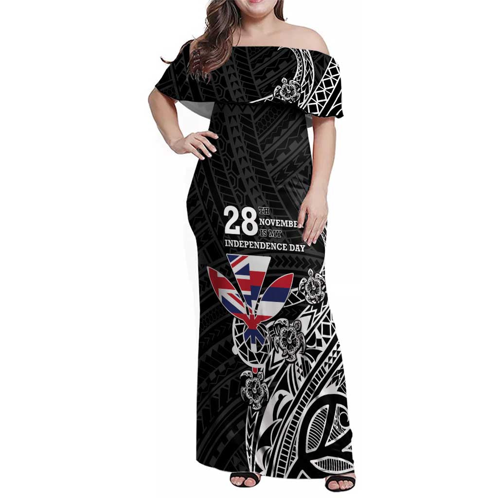 Hawaii November 28th Is My Independence Day Family Matching Off Shoulder Maxi Dress and Hawaiian Shirt LT05 Mom's Dress Black - Polynesian Pride