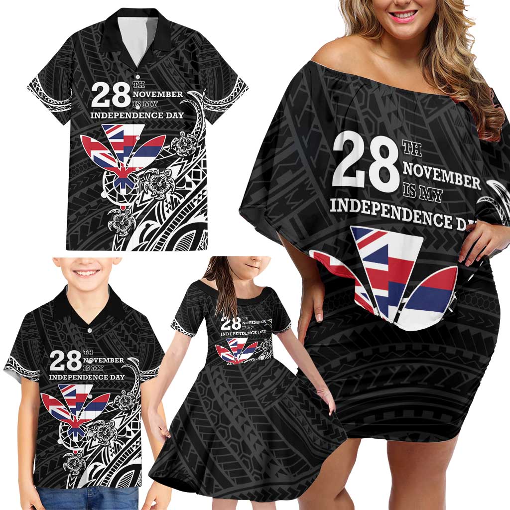 Hawaii November 28th Is My Independence Day Family Matching Off Shoulder Short Dress and Hawaiian Shirt LT05 - Polynesian Pride