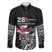 Hawaii November 28th Is My Independence Day Family Matching Off Shoulder Short Dress and Hawaiian Shirt LT05 Dad's Shirt - Long Sleeve Black - Polynesian Pride