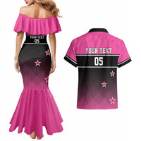 Custom New Zealand Women Cricket Couples Matching Mermaid Dress and Hawaiian Shirt Pink Simple Style LT05 - Polynesian Pride