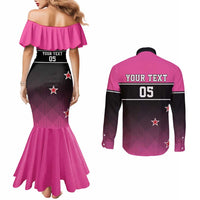 Custom New Zealand Women Cricket Couples Matching Mermaid Dress and Long Sleeve Button Shirt Pink Simple Style LT05 - Polynesian Pride