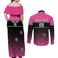 Custom New Zealand Women Cricket Couples Matching Off Shoulder Maxi Dress and Long Sleeve Button Shirt Pink Simple Style LT05 - Polynesian Pride