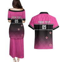 Custom New Zealand Women Cricket Couples Matching Puletasi and Hawaiian Shirt Pink Simple Style LT05 - Polynesian Pride