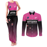 Custom New Zealand Women Cricket Couples Matching Tank Maxi Dress and Long Sleeve Button Shirt Pink Simple Style LT05 Pink - Polynesian Pride