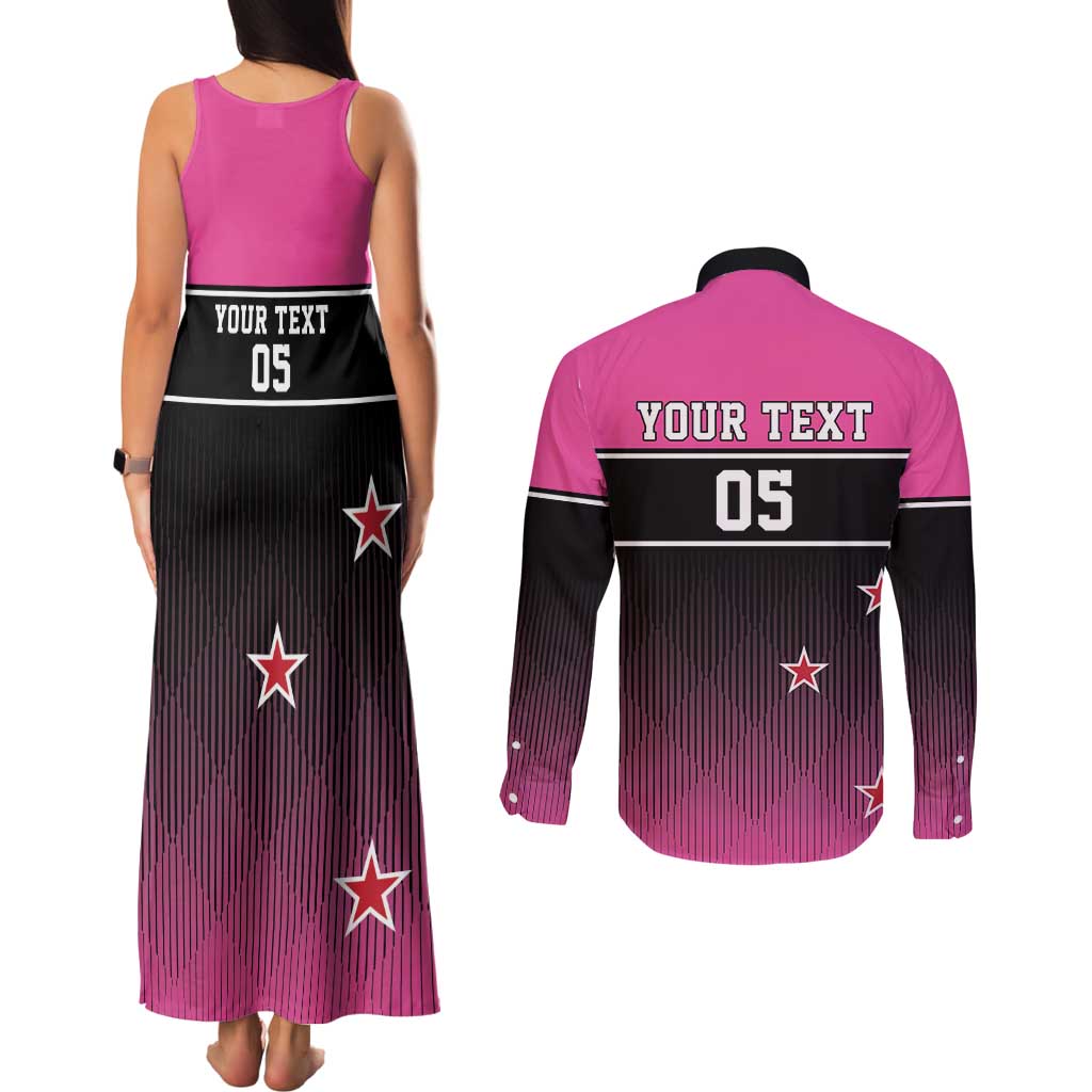 Custom New Zealand Women Cricket Couples Matching Tank Maxi Dress and Long Sleeve Button Shirt Pink Simple Style LT05 - Polynesian Pride