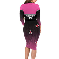 Custom New Zealand Women Cricket Family Matching Long Sleeve Bodycon Dress and Hawaiian Shirt Pink Simple Style LT05 - Polynesian Pride