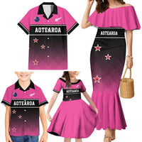 Custom New Zealand Women Cricket Family Matching Mermaid Dress and Hawaiian Shirt Pink Simple Style LT05 - Polynesian Pride