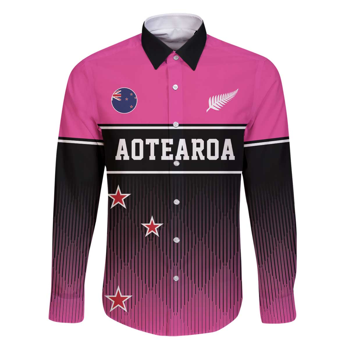 Custom New Zealand Women Cricket Family Matching Off The Shoulder Long Sleeve Dress and Hawaiian Shirt Pink Simple Style LT05 Dad's Shirt - Long Sleeve Pink - Polynesian Pride