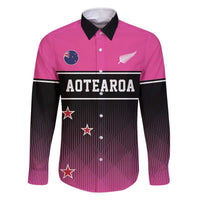 Custom New Zealand Women Cricket Family Matching Off The Shoulder Long Sleeve Dress and Hawaiian Shirt Pink Simple Style LT05 Dad's Shirt - Long Sleeve Pink - Polynesian Pride