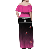 Custom New Zealand Women Cricket Family Matching Off Shoulder Maxi Dress and Hawaiian Shirt Pink Simple Style LT05 - Polynesian Pride