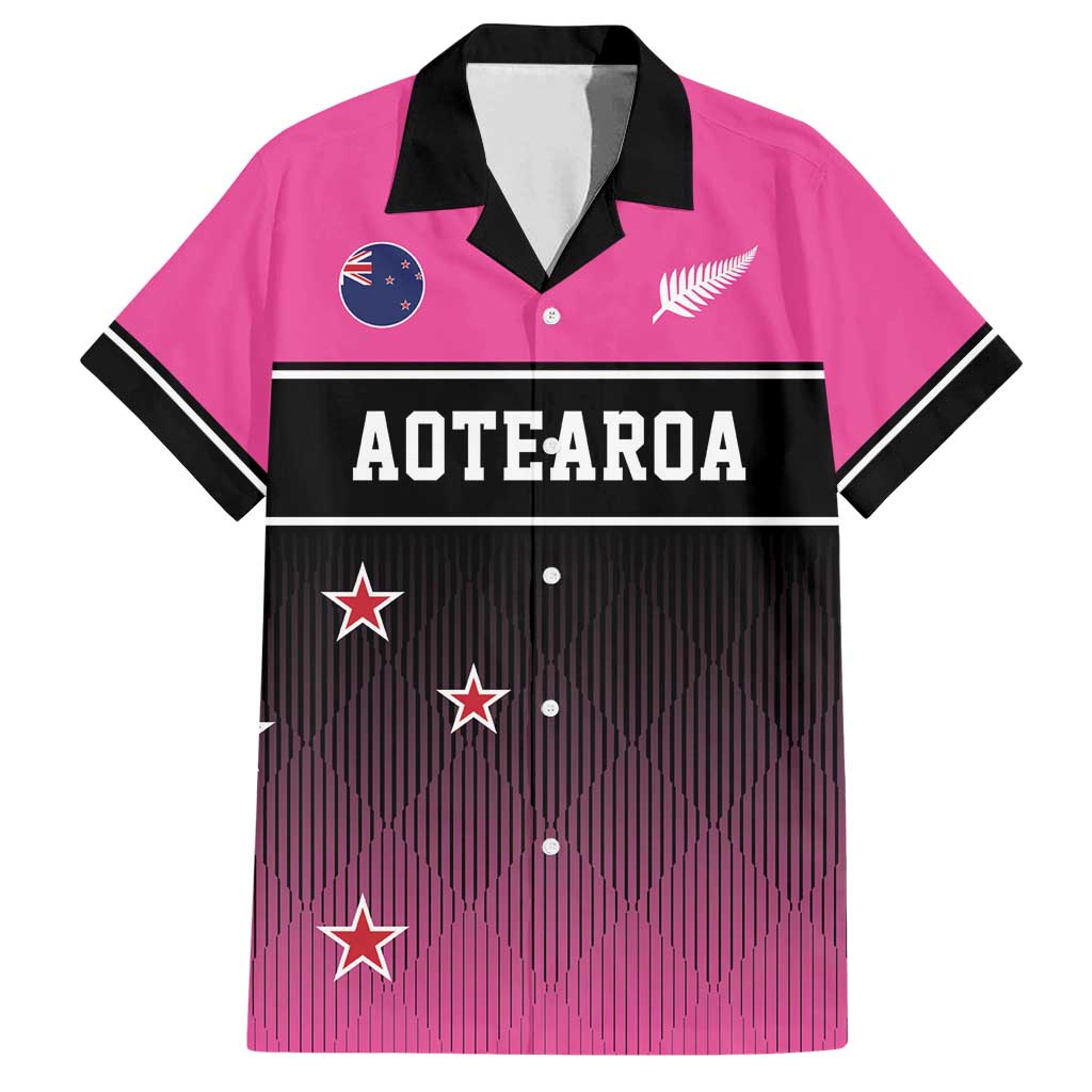 Custom New Zealand Women Cricket Family Matching Off Shoulder Short Dress and Hawaiian Shirt Pink Simple Style LT05 Dad's Shirt - Short Sleeve Pink - Polynesian Pride