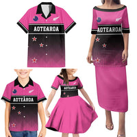 Custom New Zealand Women Cricket Family Matching Puletasi and Hawaiian Shirt Pink Simple Style LT05 - Polynesian Pride
