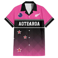 Custom New Zealand Women Cricket Family Matching Puletasi and Hawaiian Shirt Pink Simple Style LT05 Dad's Shirt - Short Sleeve Pink - Polynesian Pride