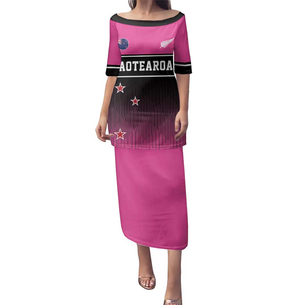 Custom New Zealand Women Cricket Family Matching Puletasi and Hawaiian Shirt Pink Simple Style LT05 Mom's Dress Pink - Polynesian Pride