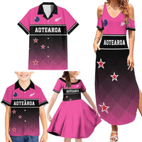 Custom New Zealand Women Cricket Family Matching Summer Maxi Dress and Hawaiian Shirt Pink Simple Style LT05 - Polynesian Pride