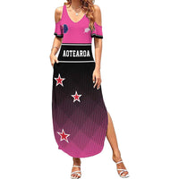 Custom New Zealand Women Cricket Family Matching Summer Maxi Dress and Hawaiian Shirt Pink Simple Style LT05 Mom's Dress Pink - Polynesian Pride