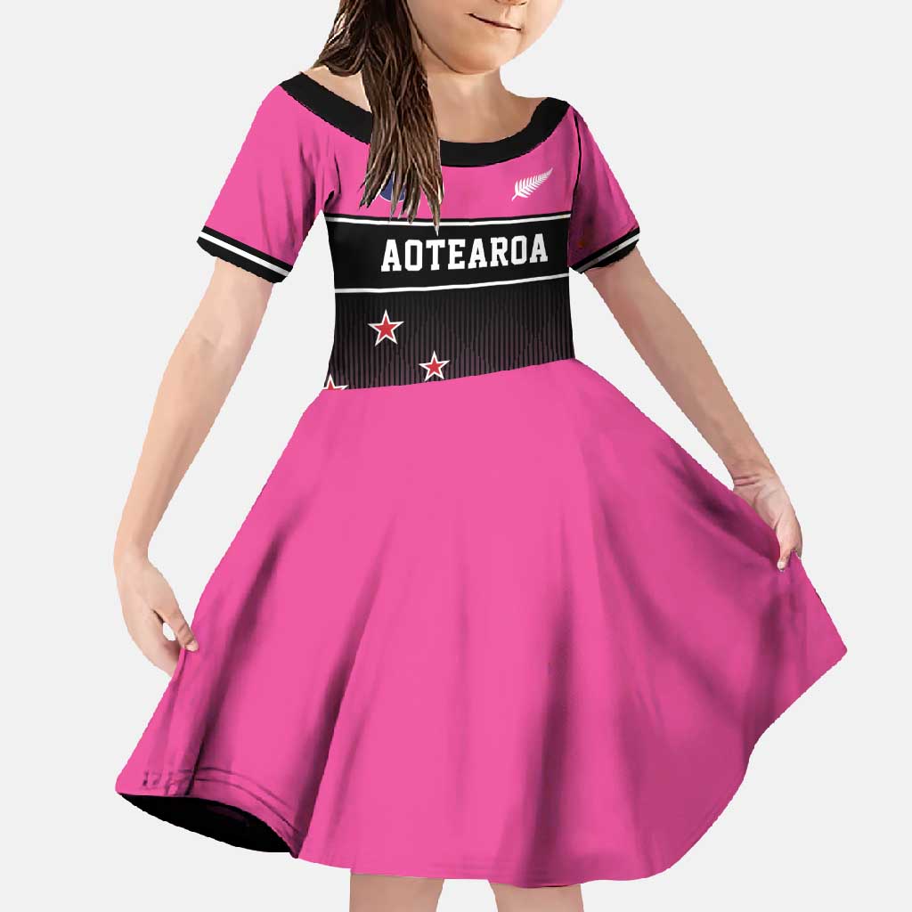 Custom New Zealand Women Cricket Family Matching Tank Maxi Dress and Hawaiian Shirt Pink Simple Style LT05 Daughter's Dress Pink - Polynesian Pride