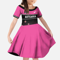 Custom New Zealand Women Cricket Family Matching Tank Maxi Dress and Hawaiian Shirt Pink Simple Style LT05 Daughter's Dress Pink - Polynesian Pride