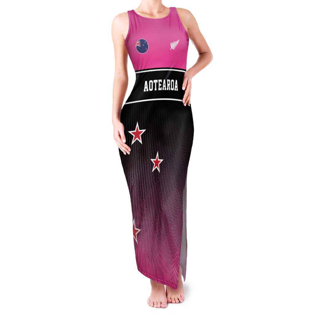 Custom New Zealand Women Cricket Family Matching Tank Maxi Dress and Hawaiian Shirt Pink Simple Style LT05 Mom's Dress Pink - Polynesian Pride