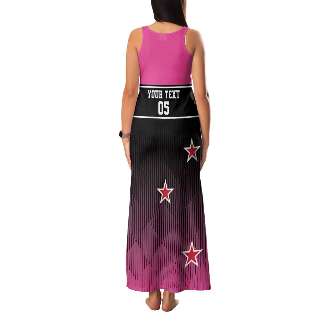 Custom New Zealand Women Cricket Family Matching Tank Maxi Dress and Hawaiian Shirt Pink Simple Style LT05 - Polynesian Pride