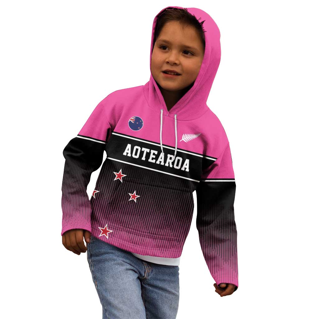 Custom New Zealand Women Cricket Kid Hoodie Pink Simple Style
