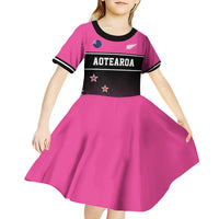 Custom New Zealand Women Cricket Kid Short Sleeve Dress Pink Simple Style LT05 - Polynesian Pride