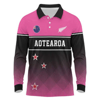 Custom New Zealand Women Cricket Long Sleeve Polo Shirt Pink Simple Style LT05 Pink - Polynesian Pride