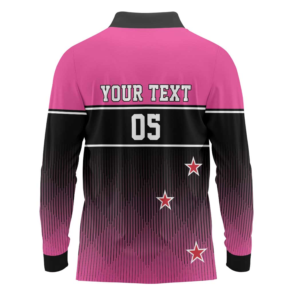 Custom New Zealand Women Cricket Long Sleeve Polo Shirt Pink Simple Style LT05 - Polynesian Pride