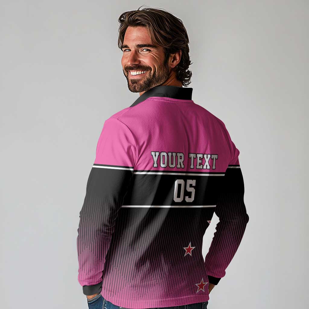 Custom New Zealand Women Cricket Long Sleeve Polo Shirt Pink Simple Style LT05 - Polynesian Pride