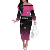 Custom New Zealand Women Cricket Off The Shoulder Long Sleeve Dress Pink Simple Style LT05 Women Pink - Polynesian Pride