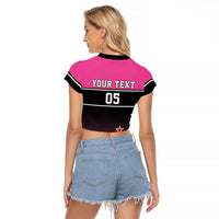 Custom New Zealand Women Cricket Raglan Cropped T Shirt Pink Simple Style