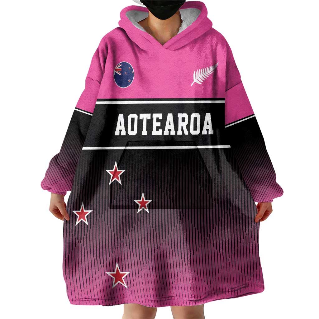 Custom New Zealand Women Cricket Wearable Blanket Hoodie Pink Simple Style LT05 - Polynesian Pride