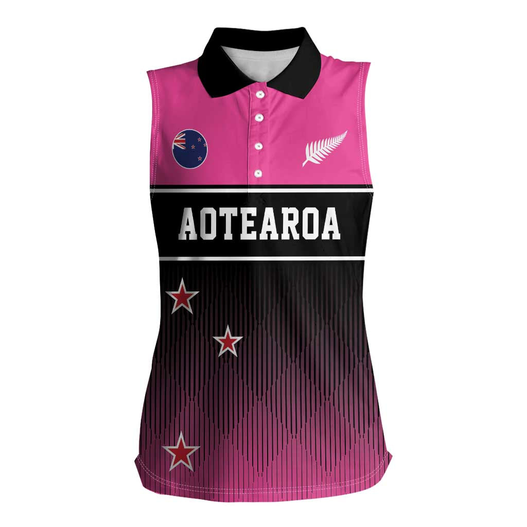 Custom New Zealand Women Cricket Women Sleeveless Polo Shirt Pink Simple Style LT05 Female Pink - Polynesian Pride