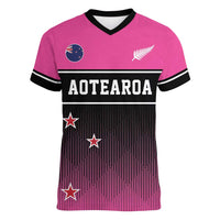 Custom New Zealand Women Cricket Women V-Neck T-Shirt Pink Simple Style LT05 Female Pink - Polynesian Pride
