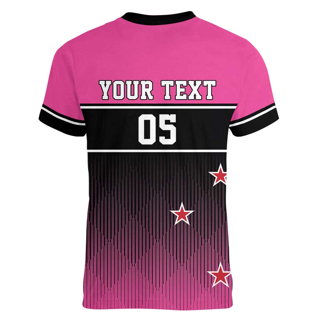 Custom New Zealand Women Cricket Women V-Neck T-Shirt Pink Simple Style LT05 - Polynesian Pride