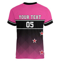 Custom New Zealand Women Cricket Women V-Neck T-Shirt Pink Simple Style LT05 - Polynesian Pride