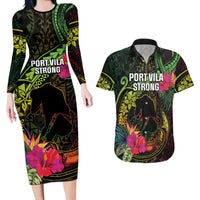 Vanuatu Couples Matching Long Sleeve Bodycon Dress and Hawaiian Shirt Be Strong Pray For Port Vila LT05 Black - Polynesian Pride
