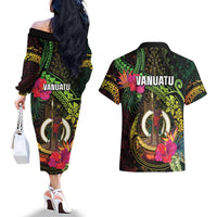 Vanuatu Couples Matching Off The Shoulder Long Sleeve Dress and Hawaiian Shirt Be Strong Pray For Port Vila LT05 - Polynesian Pride