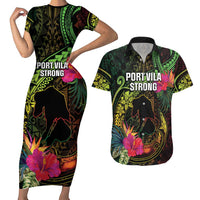 Vanuatu Couples Matching Short Sleeve Bodycon Dress and Hawaiian Shirt Be Strong Pray For Port Vila LT05 Black - Polynesian Pride