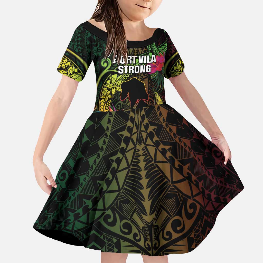 Vanuatu Family Matching Long Sleeve Bodycon Dress and Hawaiian Shirt Be Strong Pray For Port Vila LT05 Daughter's Dress Black - Polynesian Pride
