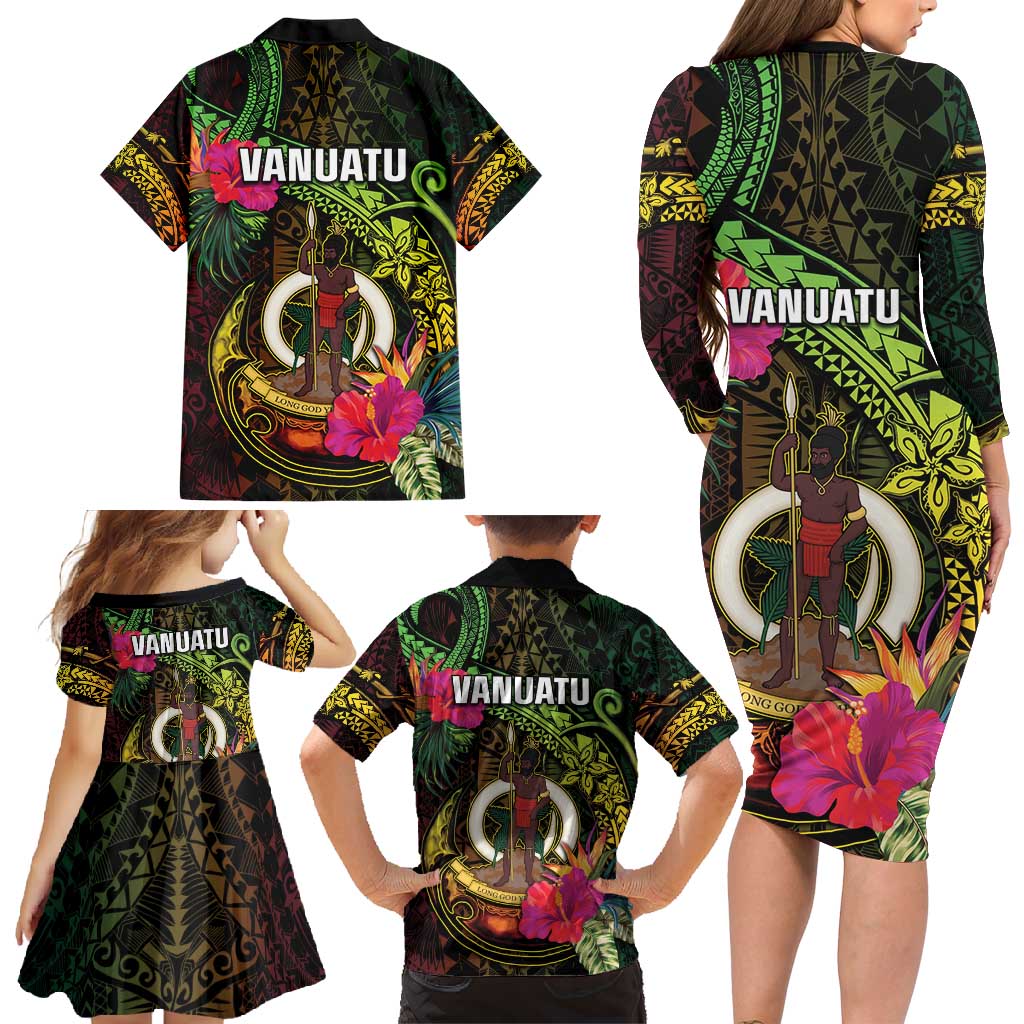 Vanuatu Family Matching Long Sleeve Bodycon Dress and Hawaiian Shirt Be Strong Pray For Port Vila LT05 - Polynesian Pride