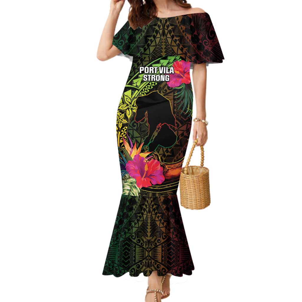 Vanuatu Family Matching Mermaid Dress and Hawaiian Shirt Be Strong Pray For Port Vila LT05 Mom's Dress Black - Polynesian Pride