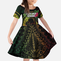 Vanuatu Family Matching Off The Shoulder Long Sleeve Dress and Hawaiian Shirt Be Strong Pray For Port Vila LT05 Daughter's Dress Black - Polynesian Pride
