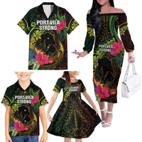 Vanuatu Family Matching Off The Shoulder Long Sleeve Dress and Hawaiian Shirt Be Strong Pray For Port Vila LT05 - Polynesian Pride