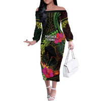 Vanuatu Family Matching Off The Shoulder Long Sleeve Dress and Hawaiian Shirt Be Strong Pray For Port Vila LT05 Mom's Dress Black - Polynesian Pride