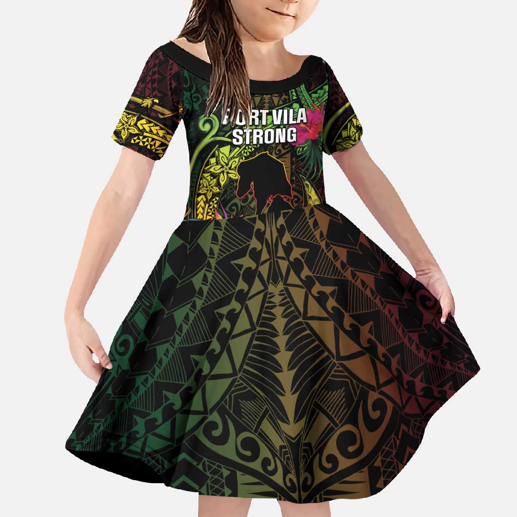 Vanuatu Family Matching Off Shoulder Maxi Dress and Hawaiian Shirt Be Strong Pray For Port Vila LT05 Daughter's Dress Black - Polynesian Pride