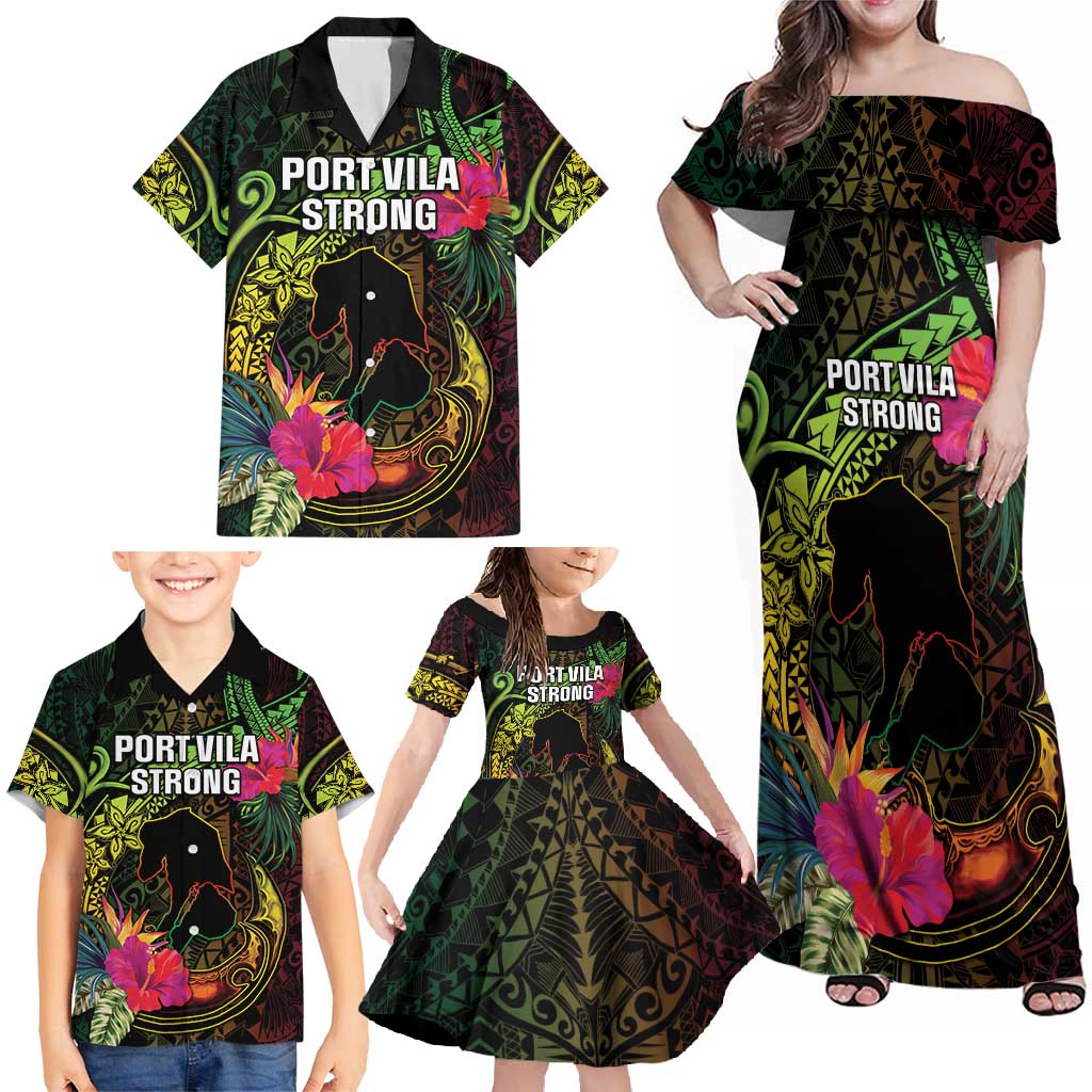 Vanuatu Family Matching Off Shoulder Maxi Dress and Hawaiian Shirt Be Strong Pray For Port Vila LT05 - Polynesian Pride